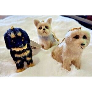 NWT Lot of 3 Maker's Holiday Dog Christmas Tree Ornaments Faux Fur Puppy